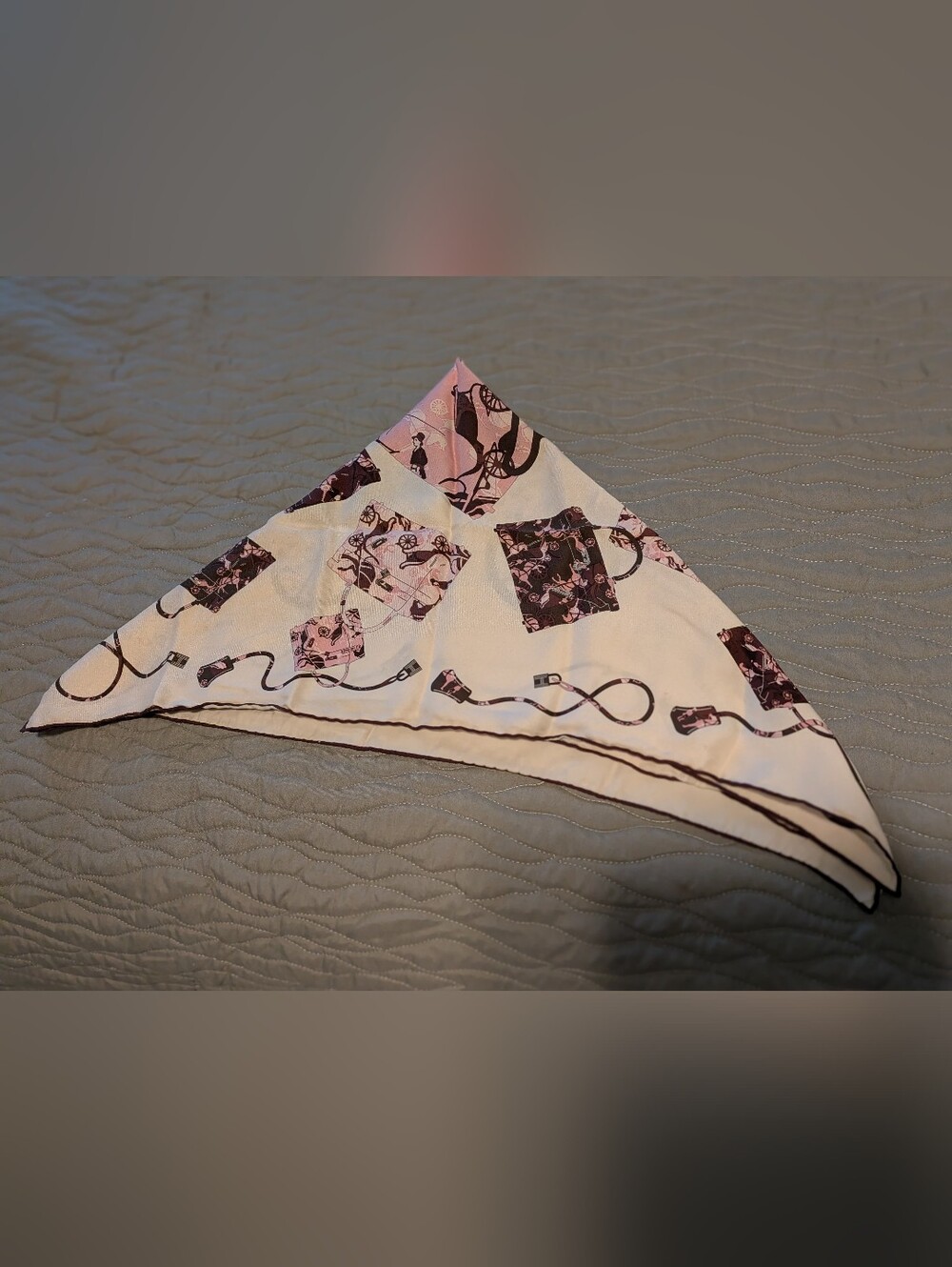 Hermès Kelly en Calèche Silk Twill Square Scarf Ivory Pink Brown